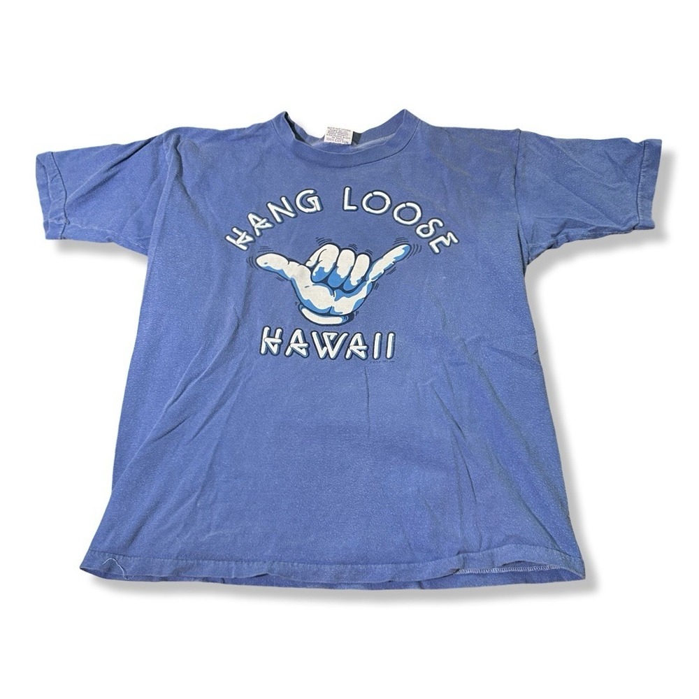 Vintage 90s Hang Loose Hawaii Surf T-Shirt Blue Size Large